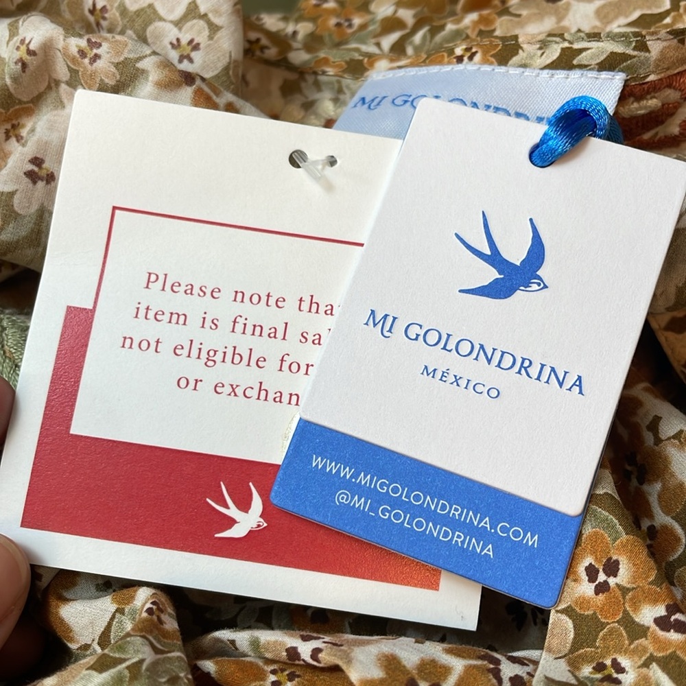 NWT Mi Golondrina brown floral wrap maxi dress with ruffle sleeves size large - Picture 12 of 13